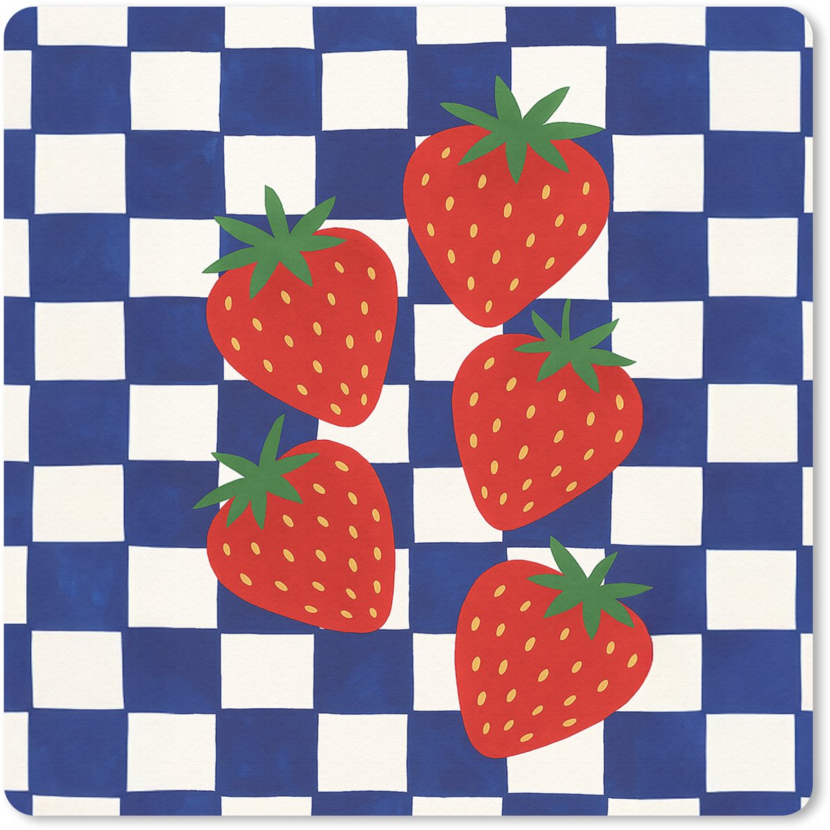 Muismat 20x20 cm - Mousepad Geblokt - Blauw - Aardbeien - Muismatten