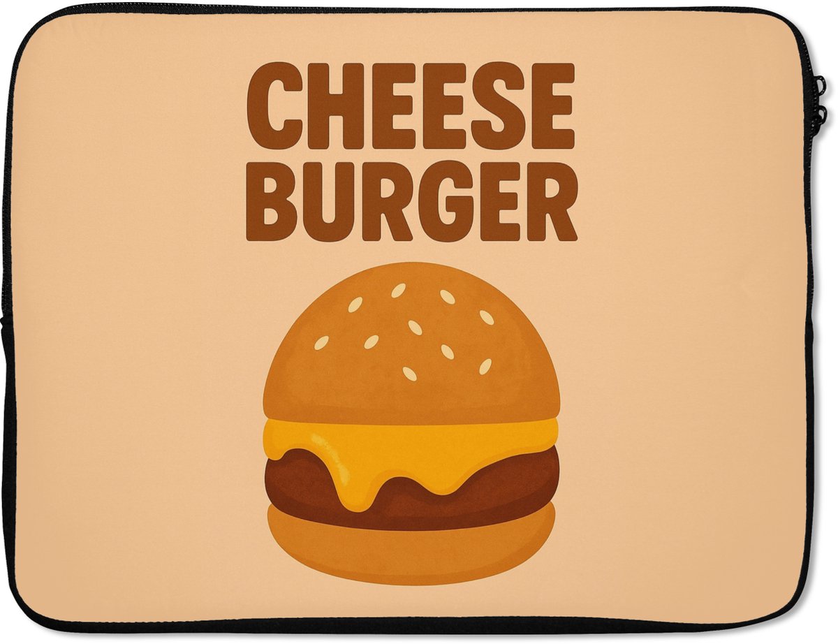 Laptophoes 17 inch - Cheeseburger - Minimalistisch - Geel - Laptop sleeve - Binnenmaat 41x28 cm - Zwarte achterkant