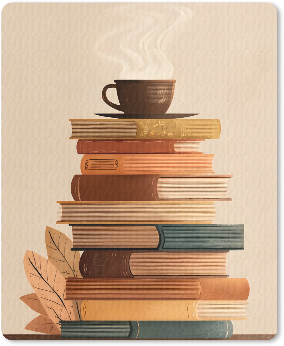 Muismat 19x23 cm - Mousepad Boeken - Toren - Koffie - Beige - Muismatten