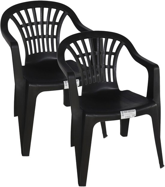 Chaise Gerimport pour usage extérieur/intérieur - 2x - chaises de jardin - noir - 50 x 54 x 76 cm - plastique robuste - Chaises d'appoint