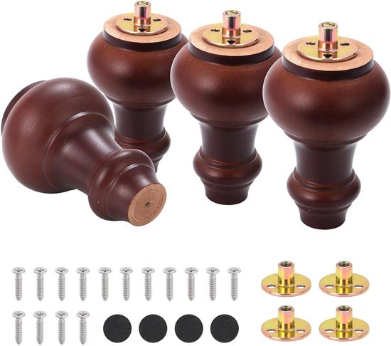 Set van 4 tafelpoten met schroefdraad M10, houten meubelpoten, massief hout, vervangende meubelpoten, rubberhout, bankpoten, sokkelvoet, bankpoten, kastpoten, voor bed, bank, stoel, zwart, recht 20 cm