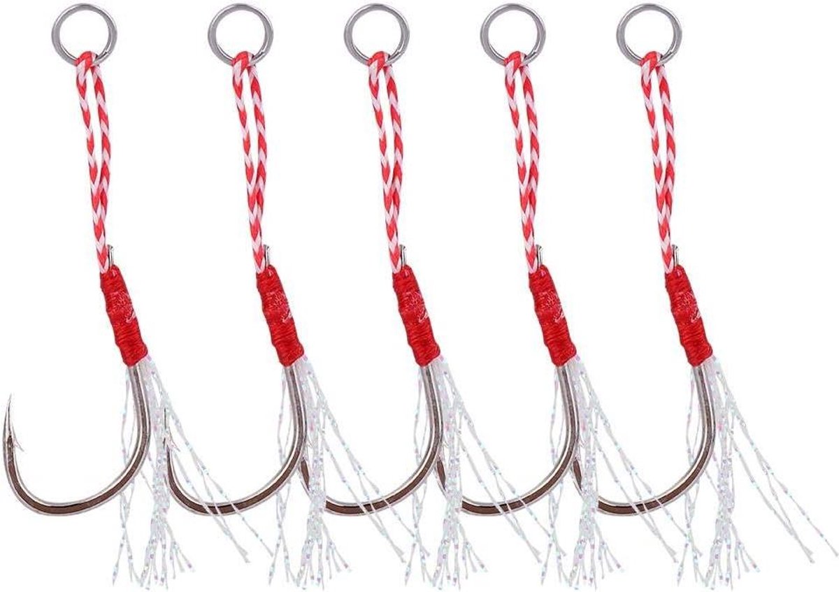 Allecto Plus - Set van 5 zware metalen vishaken voor zeevissen - Inclusief tonijnhaken