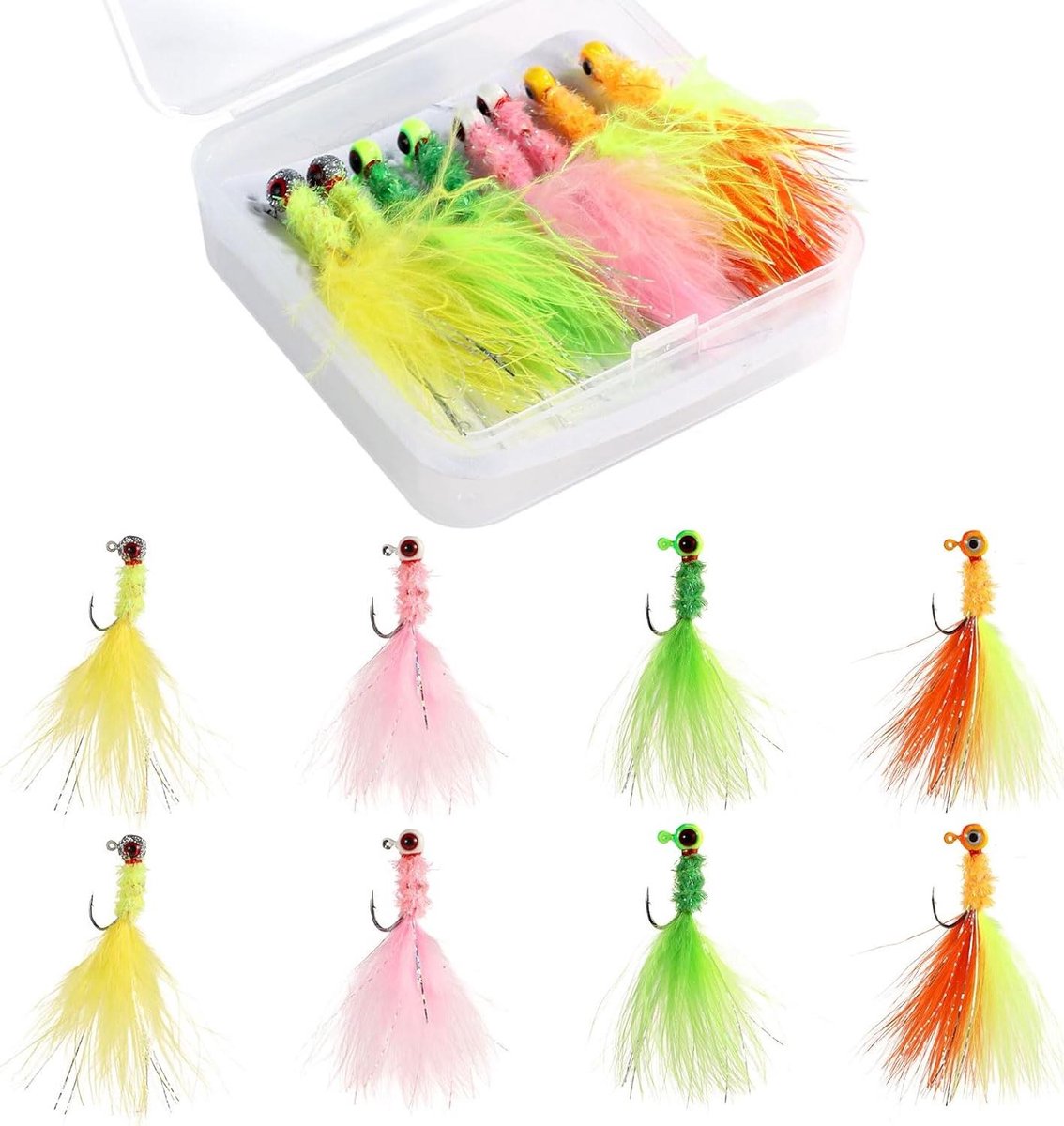 Allecto Plus - 8-delige IJsvissen Kaas en Jigs Set - Aantrekkelijk Vismateriaal voor IJsvissen - Crappie Sunfish Panvis - Baars Snoekbaars - 4 Kleuren