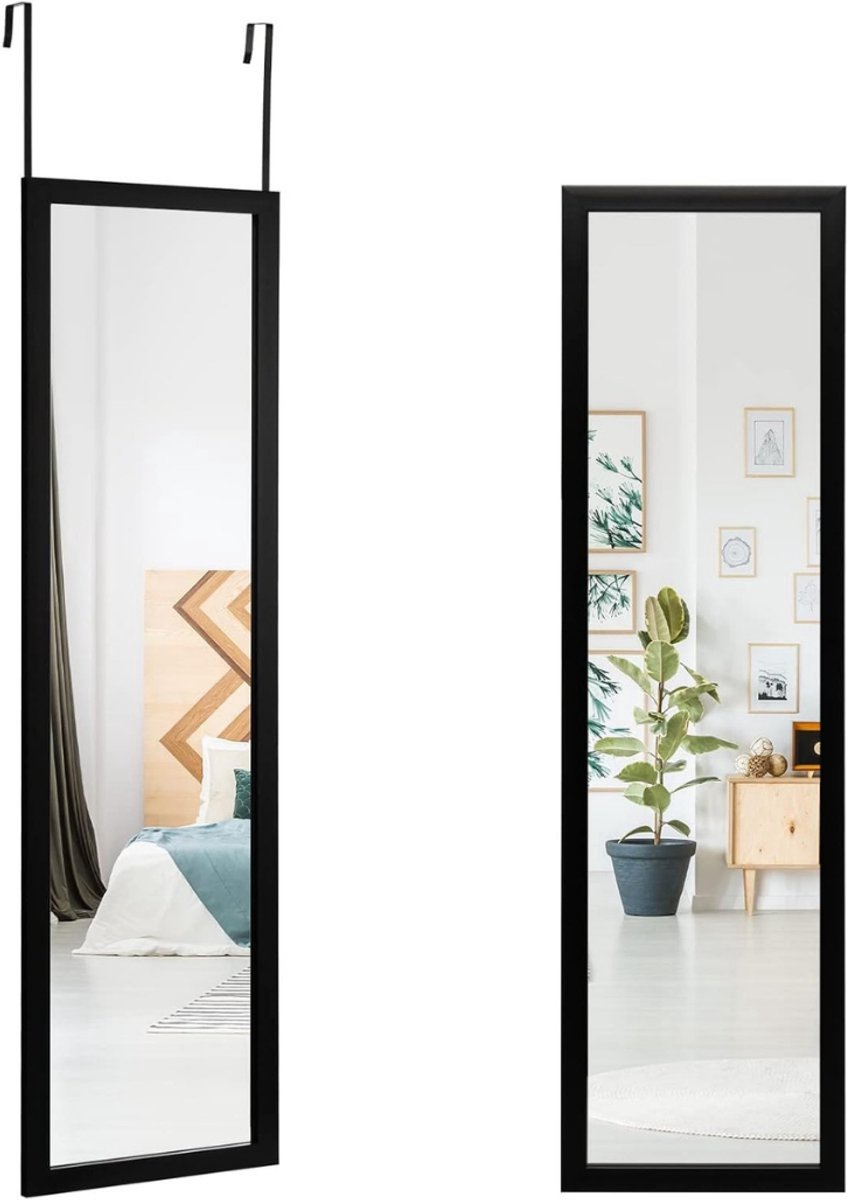 Thuys – Deurspiegel Hangend – Lange Spiegel – Deurspiegel – Wandspiegel – Ophangen Doormiddel Van Haken – 33 x 120 cm – Zwart