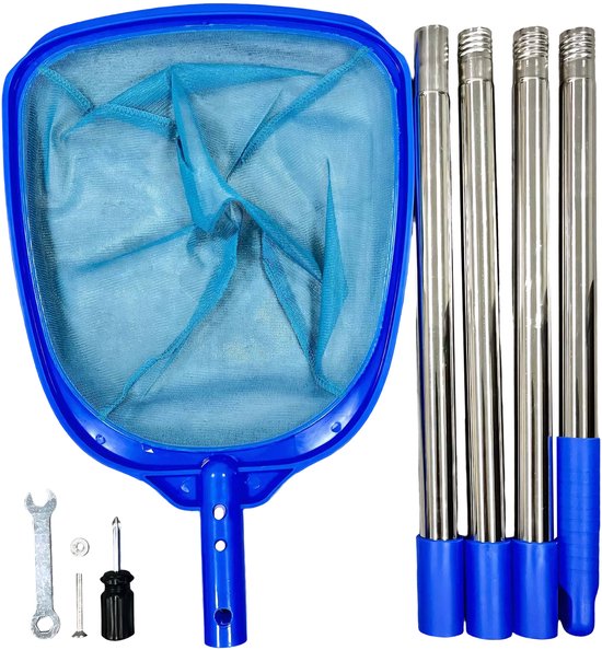 Set de filets de piscine - Manche télescopique et filet à mailles fines - Pour algues, feuilles et saletés - Piscines/étangs - Outil de nettoyage - Blauw - 185 cm - 4 pièces