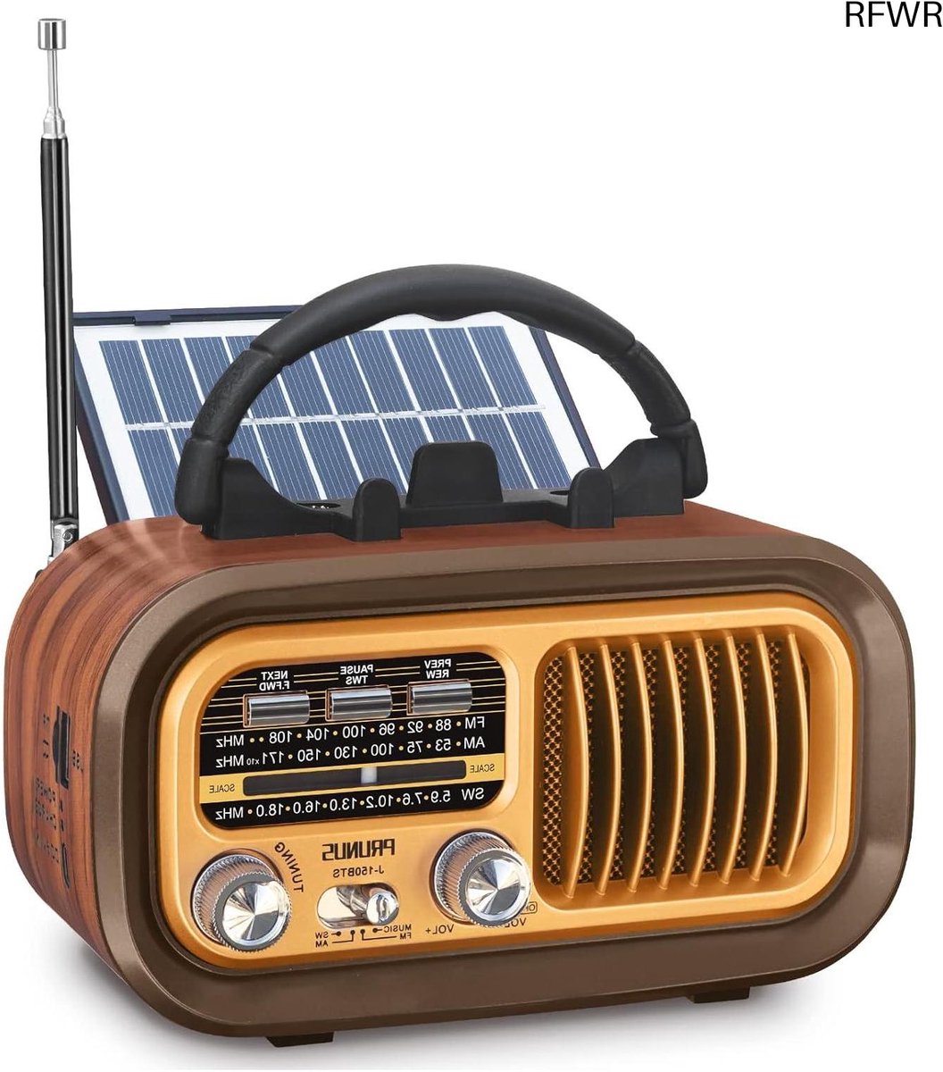 RFWR® Vintage Draagbare Radio met Bluetooth en Zonnepaneel - Oplaadbare AM/FM/SW Transistor Radio