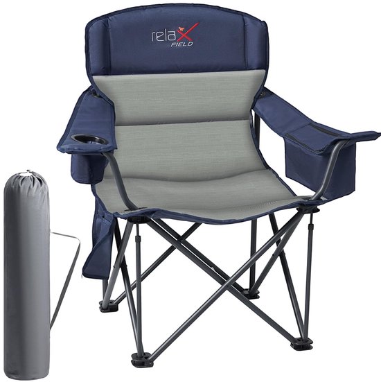 KingCamp XXL Campingstoel, opvouwbaar, gevoerd, campingstoel met koeltas, bekerhouder en armleuning, tot 136 kg, comfortabele relaxstoel met hoge rugleuning, inklapbaar, voor vissen, strand, tuin