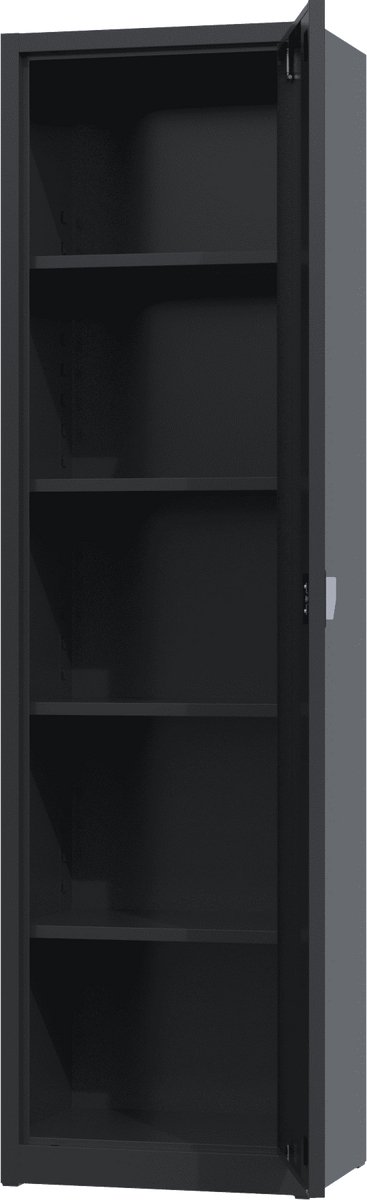 Povag Opbergkast metaal - Smalle kast met slot - 180x50x38 cm - Zwart