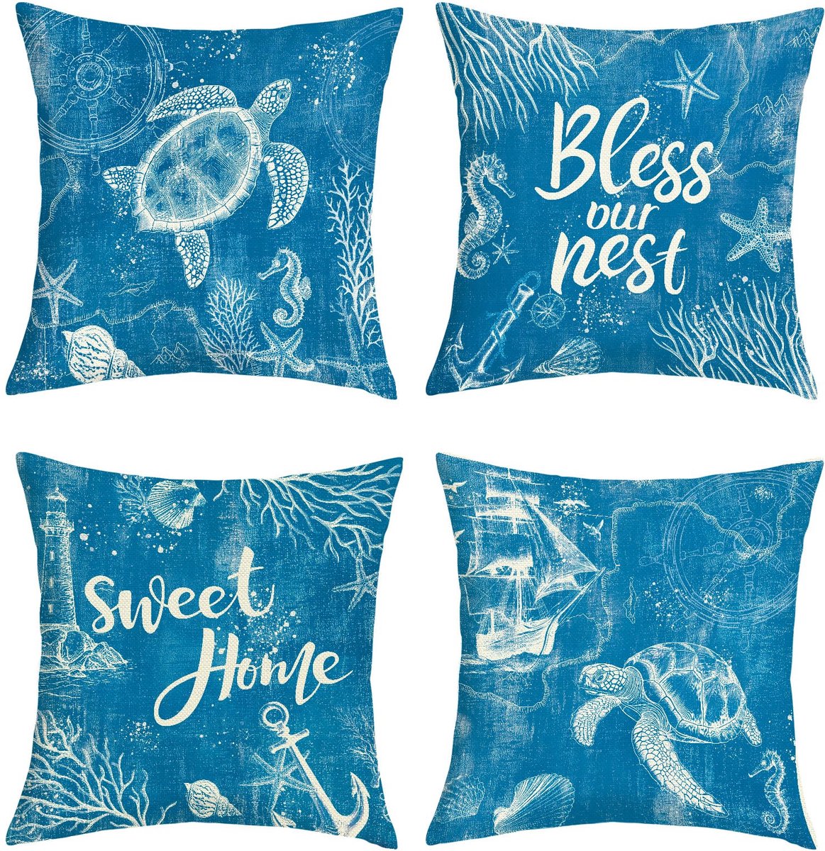 Ibenzoa Maritieme Decoratieve Kussenslopen Set van 4 voor Woonkamer en Slaapkamer in Oceaan Thema schildpad