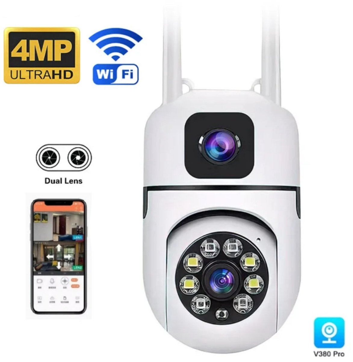 Gabrys® 2 -in- 1 Beveiligingscamera Voor Buiten en Binnen - 360° Draaibare Camera met Nachtzicht - 4MP Dubbele Lens - Bewegingsdetectie & Alarm - WiFi - Tweerichtingsaudio - Camerabewaking - 1 jaar garantie
