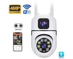 Gabrys® 2 -in- 1 Beveiligingscamera Voor Buiten en Binnen - 360° Draaibare Camera met Nachtzicht - 4MP Dubbele Lens - Bewegingsdetectie & Alarm - WiFi - Tweerichtingsaudio - Camerabewaking - 1 jaar garantie