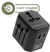 GlobeTrek® Reisstekker - Wereldstekkers - Fast Charging - Universele Wereldstekker - USB-C USB-A snel laadpoorten - 170+ landen: Engeland (UK), Amerika (USA), Australië, Japan, Zuid Amerika, Azië, Thailand, Afrika, Europa - Snellader - Reisadapter