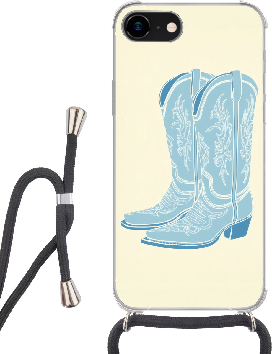 Telefoonhoesje Geschikt voor iPhone 8 - Illustratie - Cowboylaarzen - Patroon - Siliconen - Crossbody - Backcover met Koord - Telefoonhoesje met koord - Hoesje met touw Telefoonhoesje