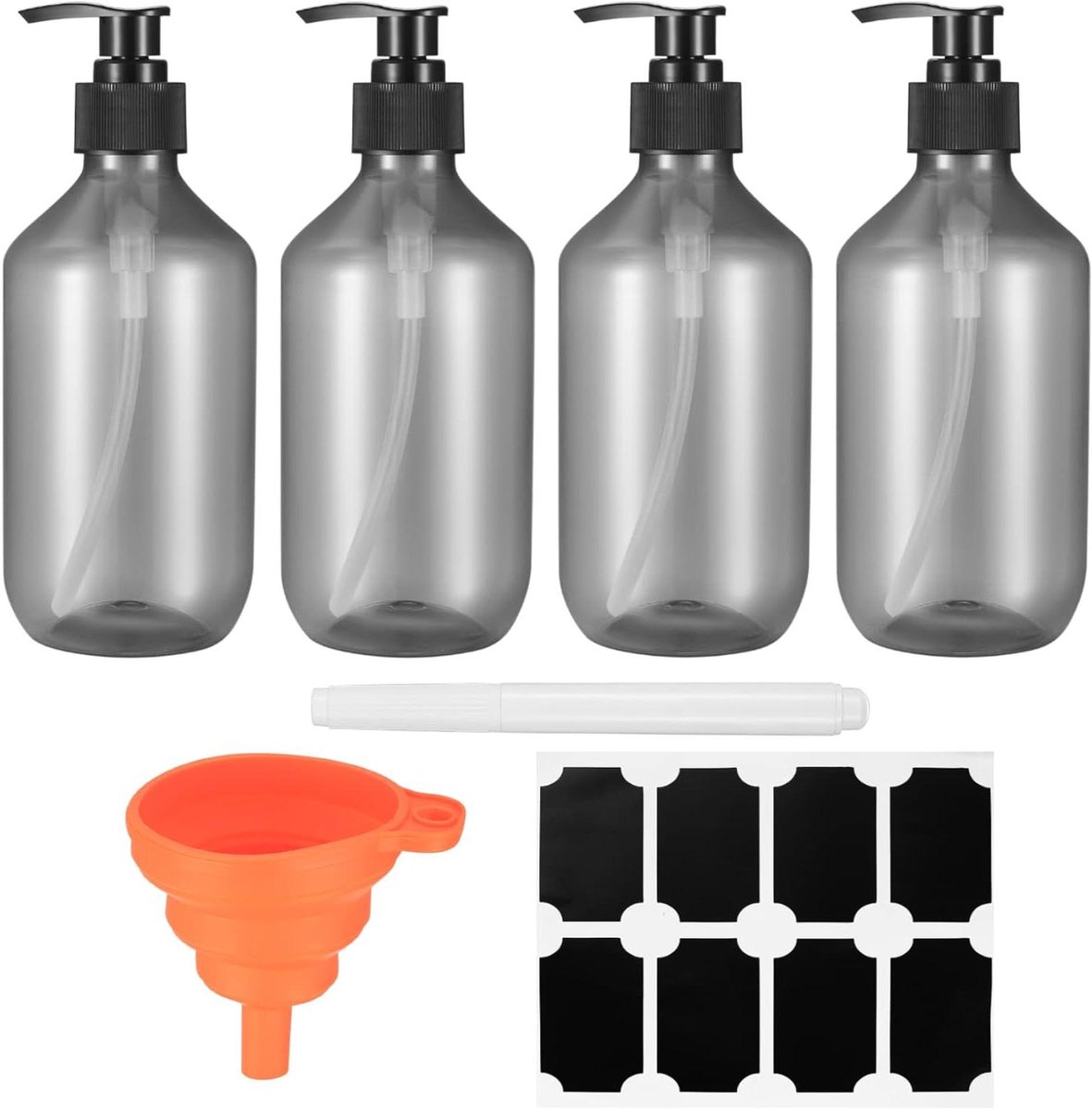JGS Premium - Navulbare lege Shampoo Flessen 300 ml - Lotionspomp Dispenser - Keuken Badkamer - Label Pen Trechter.