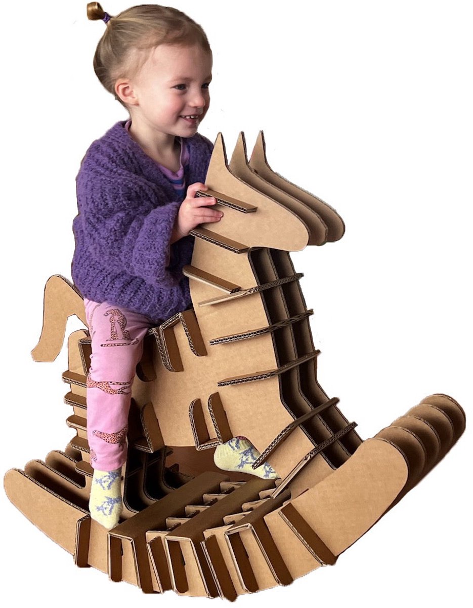 Kartonnen Hobbelpaard - Kartonnen speelgoed - 100% recyclebaar - 78x64x16 cm - Helemaal te versieren met verf - Cadeau van duurzaam karton - KarTent
