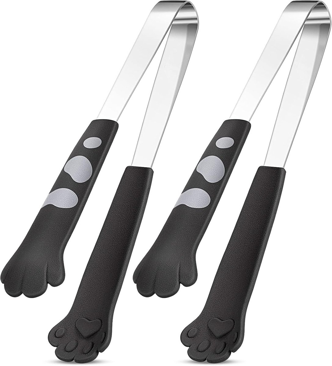 Barbecue Tang 18 cm - Kattenpoot Vorm - RVS Roestvrijstaal Keukenaccessoires voor Grillen, Borrelhapjes - Zwart
