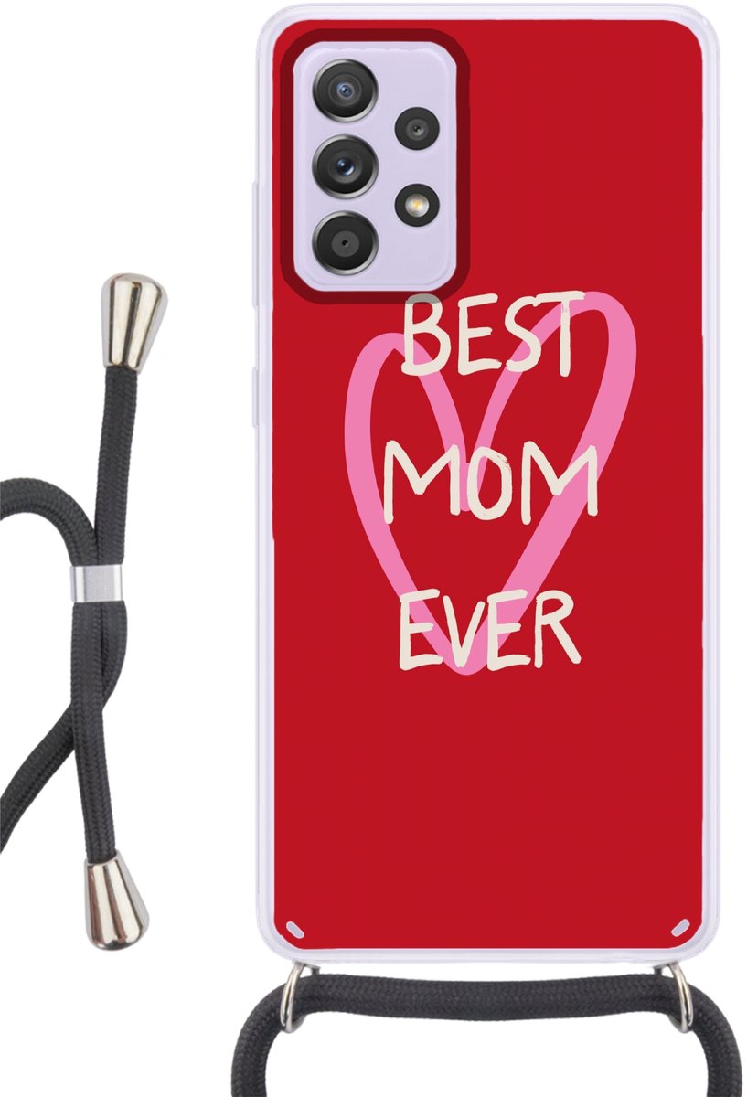 Telefoonhoesje Geschikt voor Samsung Galaxy A53 5G - Moeder - Quote - Hartje - Rood - Siliconen - Crossbody - Backcover met Koord - Telefoonhoesje met koord - Hoesje met touw Telefoonhoesje