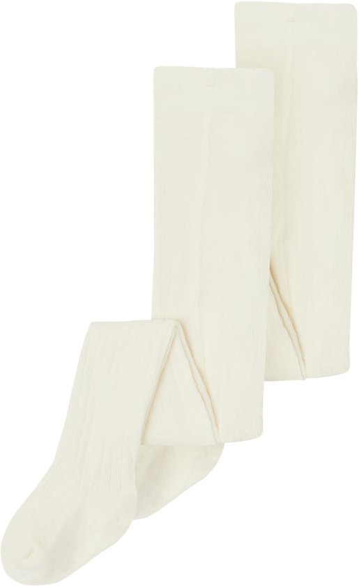 Crèmekleurige panty met ribbelpatroon, opgevouwen.