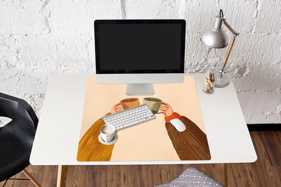Muismat XXL 80x80 cm - Bureau onderlegger - Bureau mat Illustratie - Mokken - Proosten - Bruin - Bureaumat - Gaming mousepad xl - Bureaulegger groot - Computer deskmat