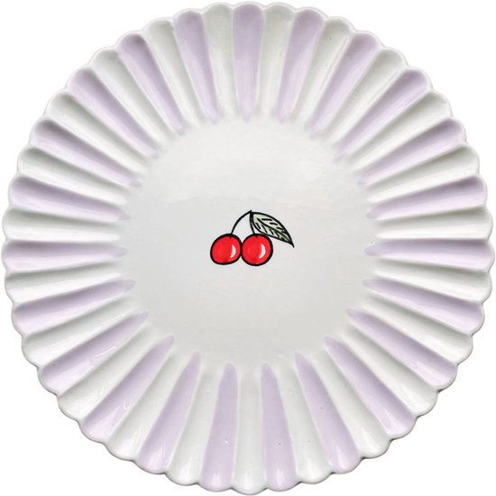 Foto: Dinerbord 28 cm fruity cherry lila wit aardewerk pc ce 28 dishes deco