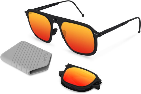 ROAV VIRGIL - Opvouwbare zonnebril - Polariserend UV400 - Matte Black - Red Mirror glazen van Merkloos — afbeelding 4