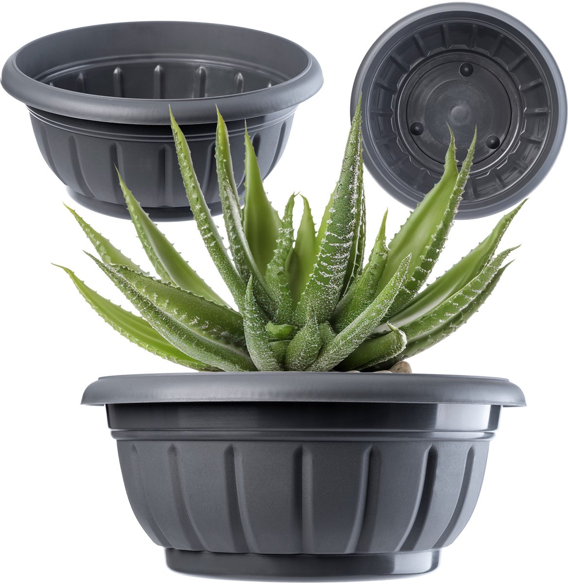 KADAX Bloemenschaal, ronde plantenbak, plantenbak van kunststof, weerbestendige bloempot voor buiten, bloemen, planten, tuin, balkon, decoratie, bloempot, vorstbestendig, 30 cm, antraciet