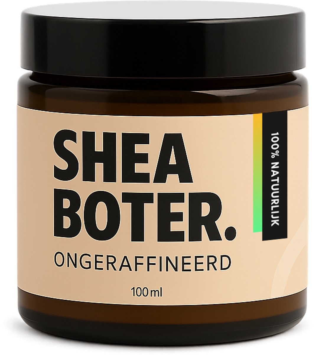 Natuurbazen Shea Boter – 100% Natuurlijk, Ongeraffineerd & Onbewerkt – 100ml in Glazen Pot – Rijk aan Vitamine A, E & Vetzuren – Voor Droge Huid, Lippen, Haar & DIY Cosmetica – Romige Textuur met Natuurlijke Geur