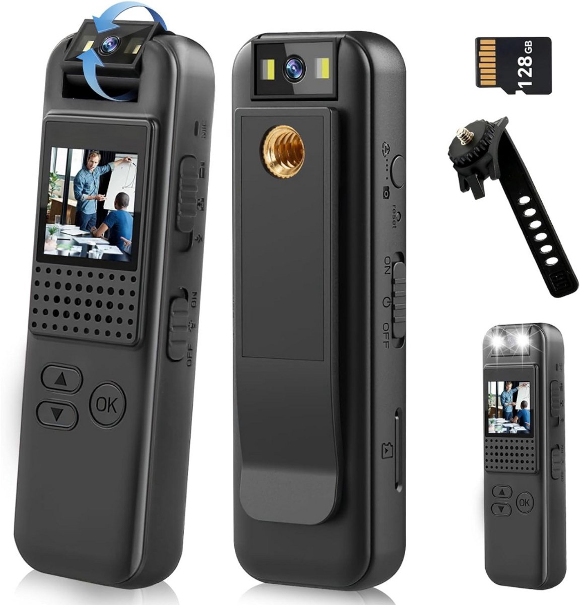 DailySupplies® Bodycam - Action Cam - Spycam - Bewegingsdetectie - 180º Draaibare Lens - Bodycam Politie - Full HD - Zwart