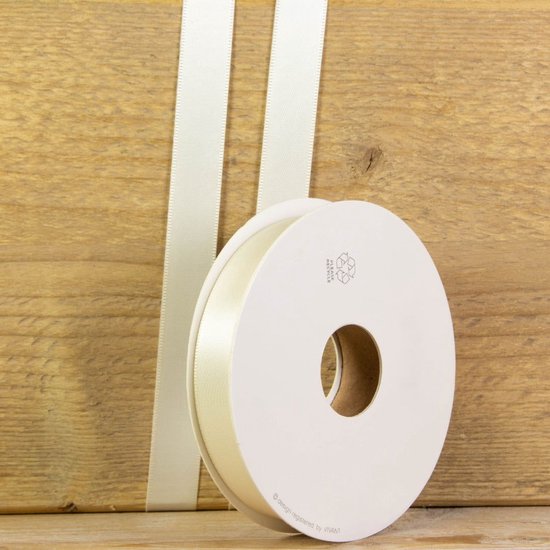 Furlanis - Dubbel satijnen lint, Italiaanse stof - ivoor, 6 mm x 25 m
