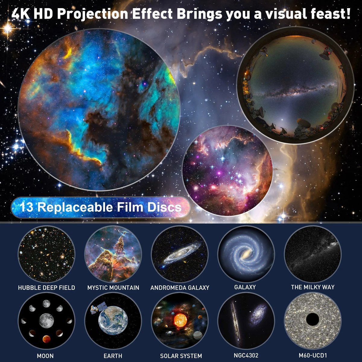 360° Nachtlamp Projector Hemel Ster met Zonnestelsel Maan Nevel Melkwegstelsel Kosmonaut Projector voor Kinderen Volwassenen-sfeerlamp- sfeerlamp slaapkamer-Sterren Projector - Galaxy Projector - Sterrenhemel - sterrenhemel projector - Wit/Zwart – foto 6