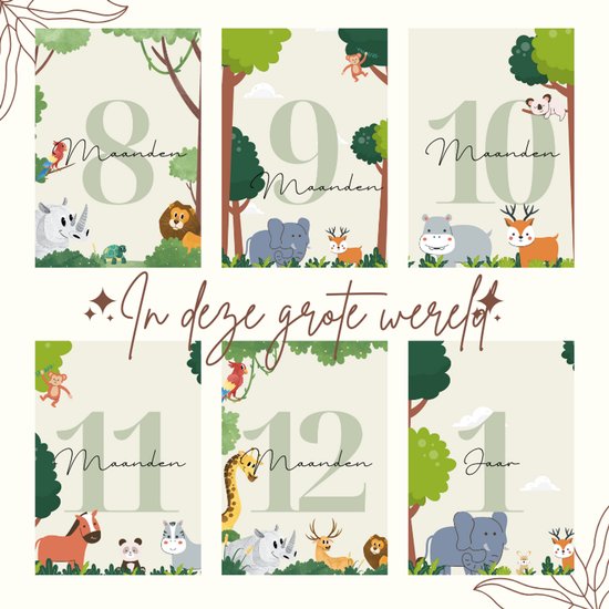 Mijlpaarkaarten Baby - XL set van 38 a5 kaarten - Jungle thema - Kraamcadeau - Babyshower cadeau — afbeelding 5