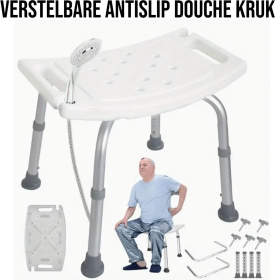 Tabouret de Douche réglable Allernieuwste .nl® - Wit antidérapant - Capacité de charge 200 kg - Hauteur réglable 40-53 cm - Cadre en aluminium - Chaise de bain Personnes âgées et soignantes