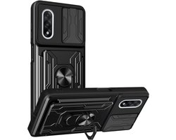 Hoesje Geschikt voor Oneplus Nord 5 - Zwart - Casemania Anti-Shock Hybrid Armor Back Cover - Extra Sterk Telefoonhoesje met Kickstand Ring en Camera Bescherming