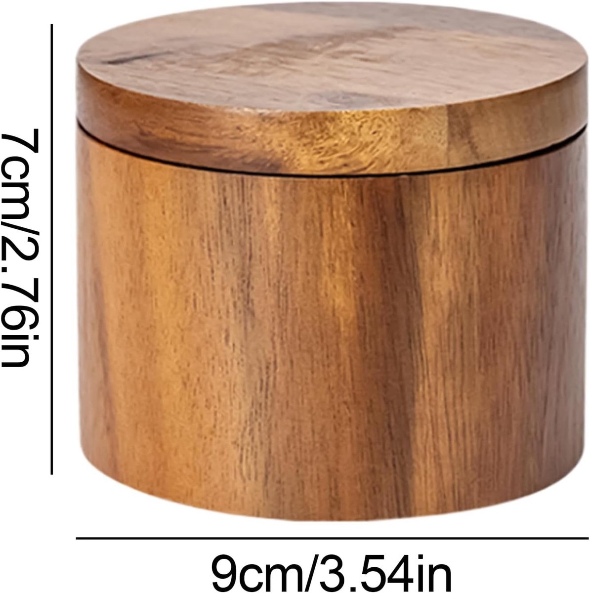 Homirty Zoutkelder Houten, Acacia Houten Zoutkelder met Magnetisch Draaibaar Deksel & Lepel - Kruidendoos, Houten Opbergcontainer voor Zout, Kruiden en Specerijen - Rustieke Keukeninrichting, 9x9x7cm