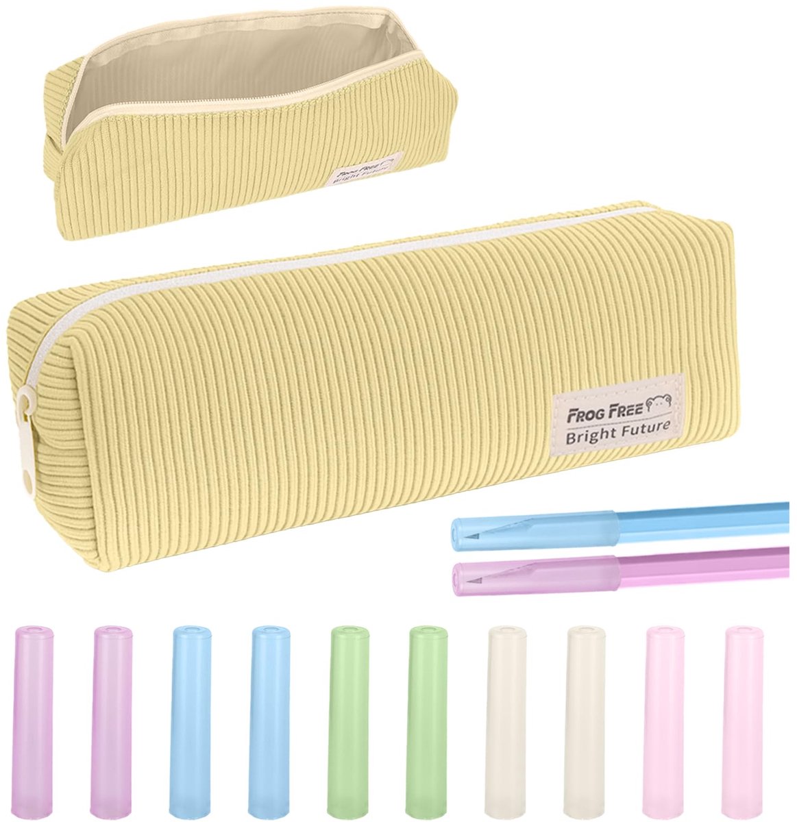 Pennenetui Aesthetic - Met 10 Beschermkapjes voor Potloden - Voor Meisjes en Volwassenen - Matcha Groen