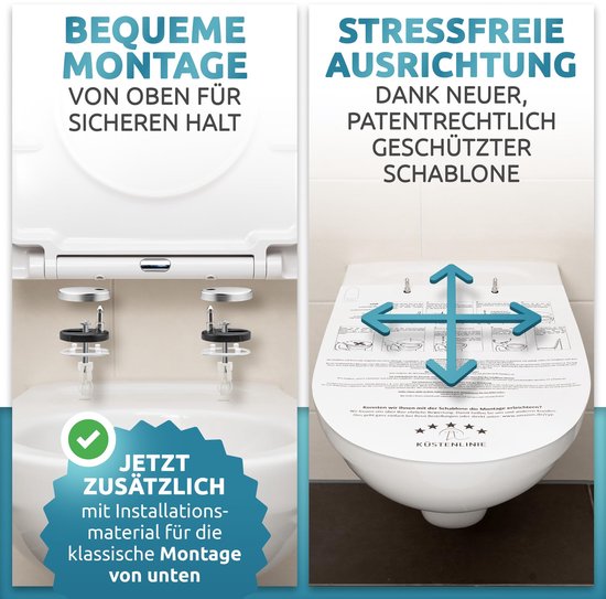 LARS360 Toiletdeksel Met Softclose - Antibacterieel Duroplast, Antistatisch, Dubbel Softclosemechanisme Voor De Meeste WC's, Hangtoiletdeksel, 45 x 38 cm (Grijs