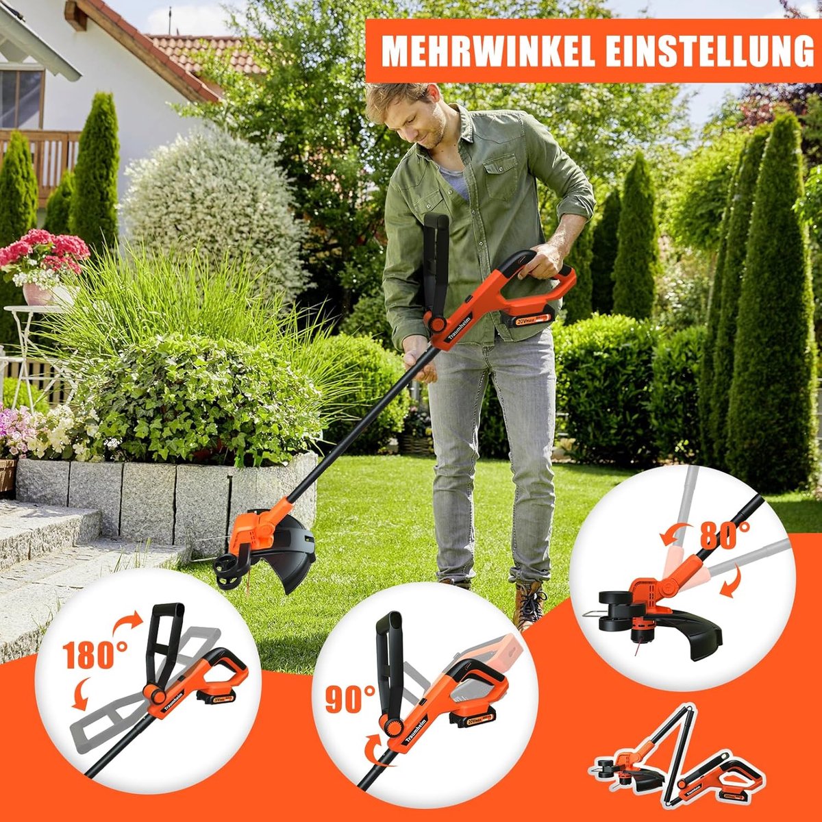 Traumheim Accu Grastrimmer met 2x Accus en Oplader - 30 cm 2-in-1 Graskantensnijder|Bosmaaier - Automatische Draadaanvoer - Elektrisch Grasmaaier - 6 Draadspoelen. – foto 4