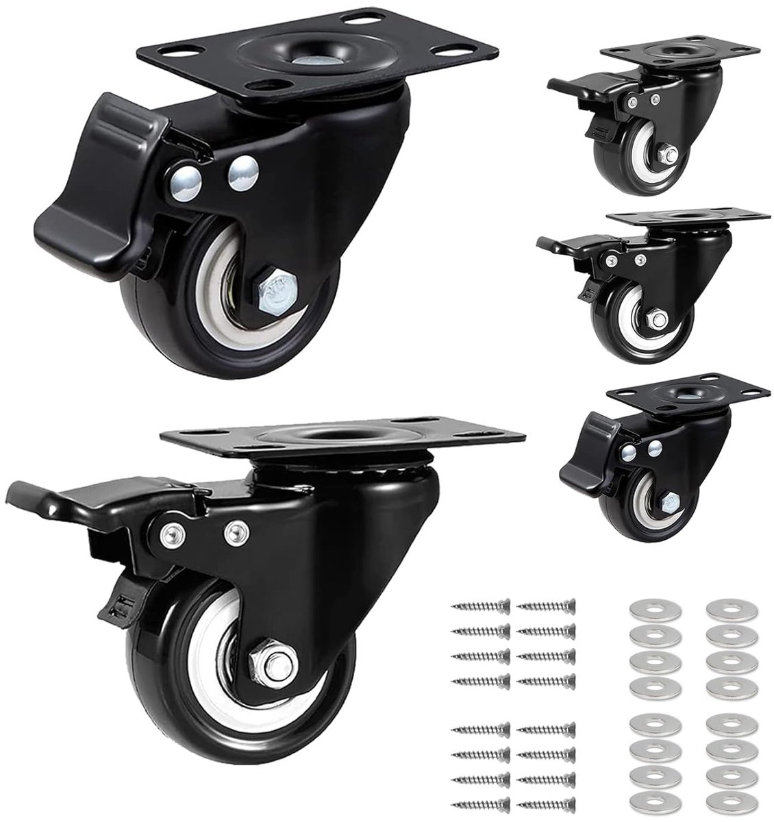 QXXQ 4 stuks 50 mm meubelwielen, zware meubelwielen, dubbel gelagerd, stil ontwerp, 360° rotatie en maximaal draagvermogen van 280 kg