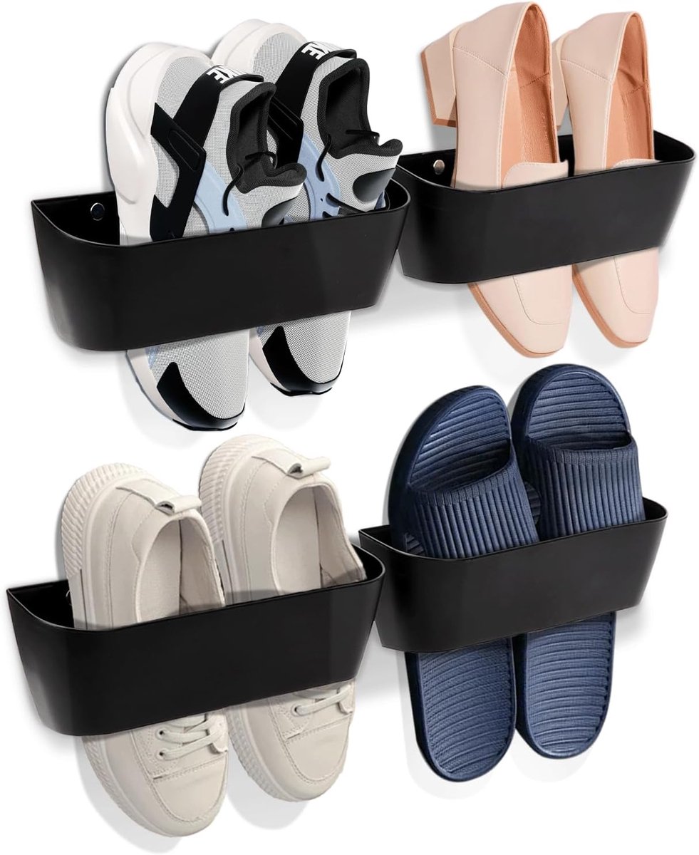 Schuhhalter Wand Wohnmobil, 4 Stück Schuhorganizer Camping Kunststoff mit Ohne Bohren mit Selbstklebend und Bohren Schuhregal Wand für Wohnmobil, Camping, Badezimmer, Wohnzimmer Tür Schuhaufhänger
