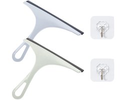 2-pack raamwisser met 2 niet-afgevende haken, spiegelreinigingstool, ruitenwisser voor thuis, multifunctionele doucheruitenwisser met ophanggat, voor auto, badkamer, keramische tegels