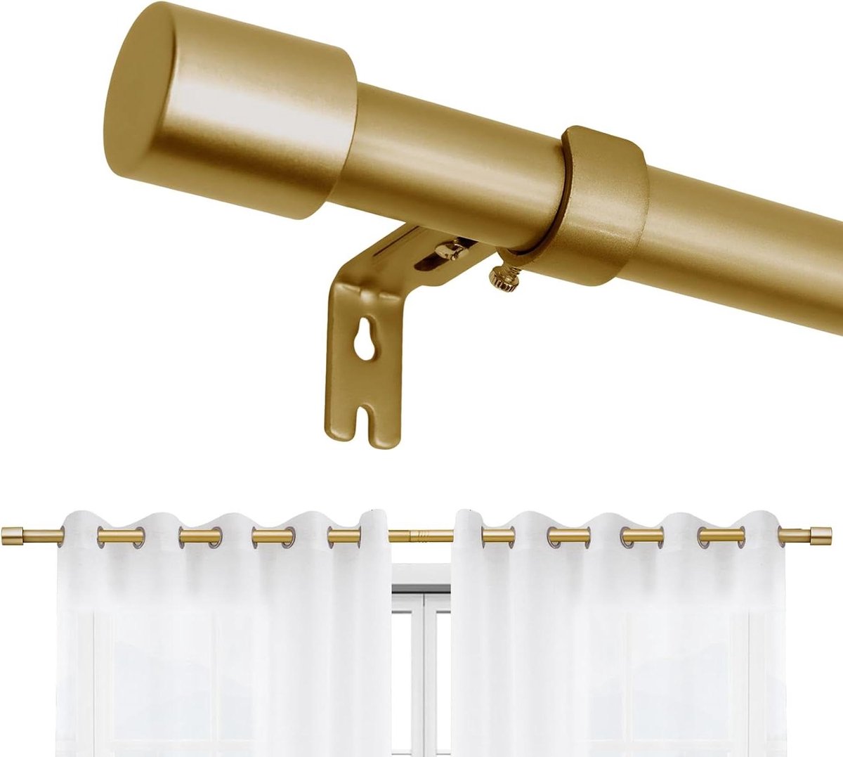 JGS Premium - Verstelbare gordijnroede set 76-114 cm - Gouden gordijnroede met aluminium eindkap - Voor doucheruimte, slaapkamer, woonkamer