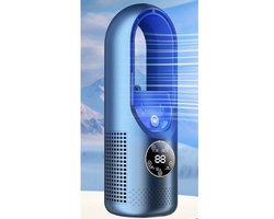 WK Bladloze Vernevelings ventilator – 3-in-1 Koeling, Ventilatie en Bevochtiging – 6 Snelheden – USB Aangedreven – Stille Werking – Timer – Nachtlamp – AI Snelle Koelmodus- Blauw