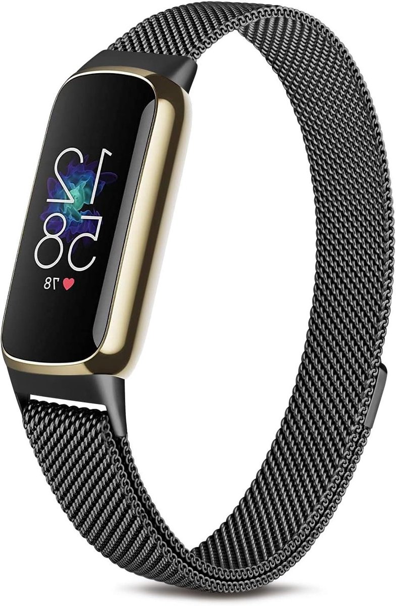 JGS Premium - Armband roestvrij staal magnetisch mesh voor Fitbit Luxe - zwart - reservebandjes - fitnesstracker