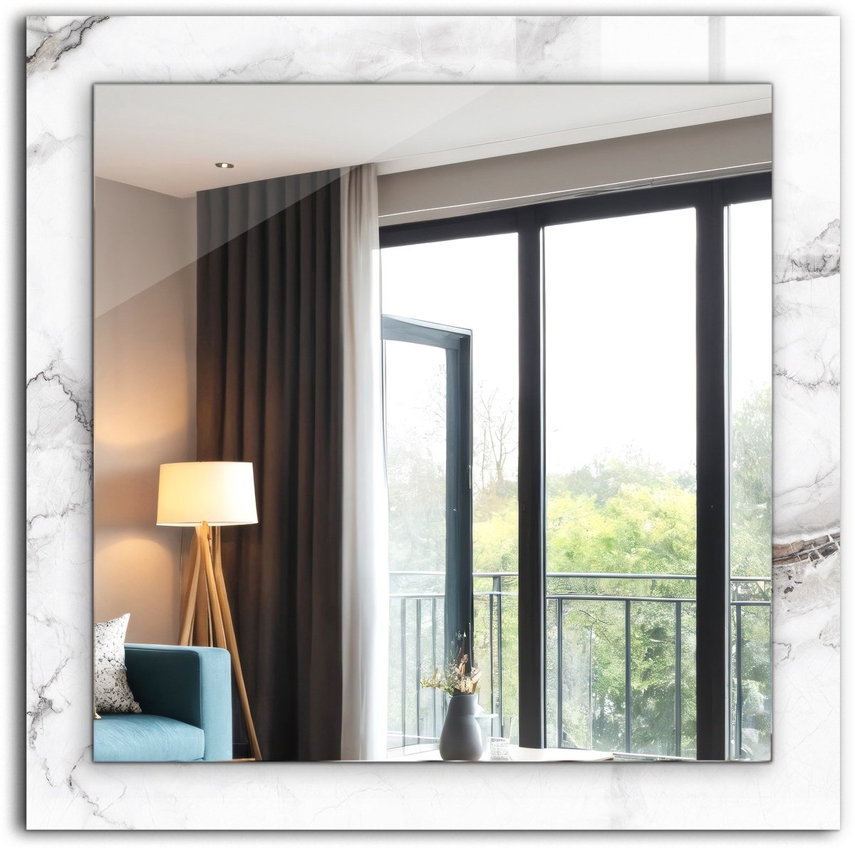 Tulup Spiegel - Vierkante Spiegel - Spiegel op gehard Glas - Wit marmerpatroon - 60 x 60 cm - Decoratieve spiegel met patroon - Slaapkamerspiegel - Badkamerspiegel - Gang - Kleedkamer - Visagiespiegel - Scandinavisch Design - Top Kwaliteit