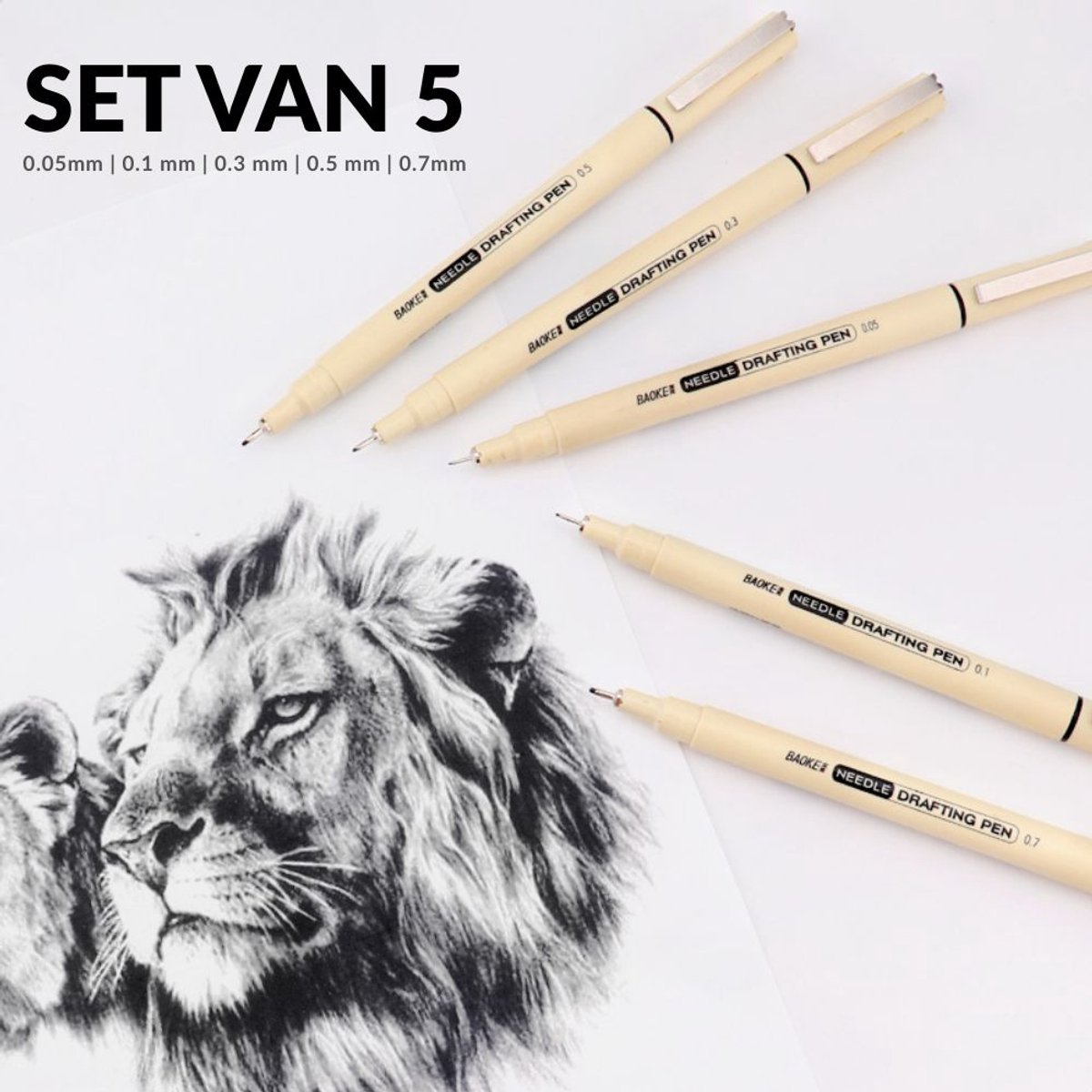Ainy - Micro Fineliners Vijf watervast - set van 5 zwart fineliner | fine liner kawaii manga / anime tekenen op schetsboek | bullet journal | handlettering | Pigment liner penselen | calligraphy pennen — afbeelding 2