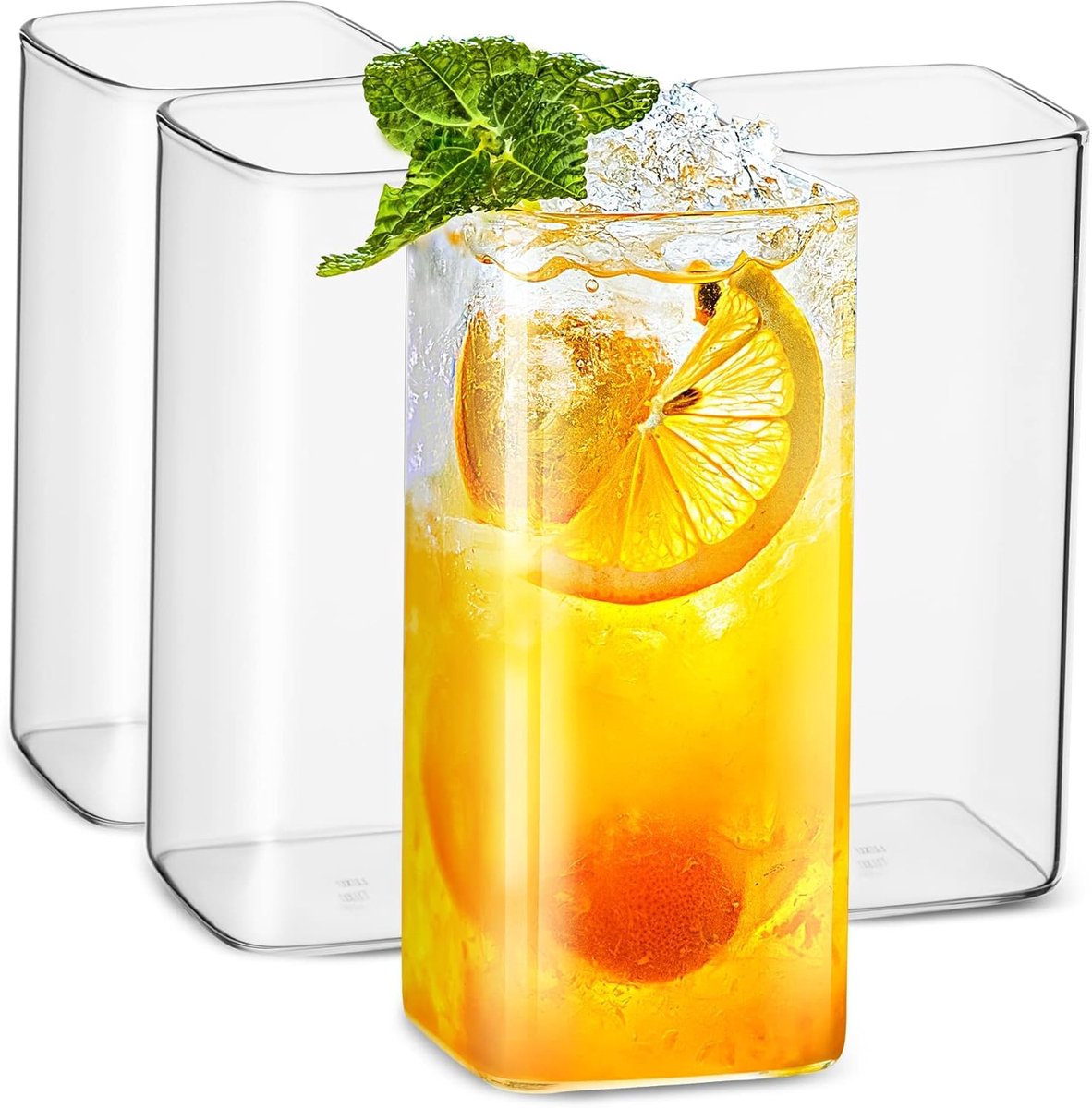 Elegante vierkante drinkglazen - set van 4 - 500 ml - ideaal voor dranken