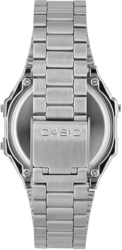 Sluiting van het zilverkleurige Casio horloge met 'CASIO' logo.