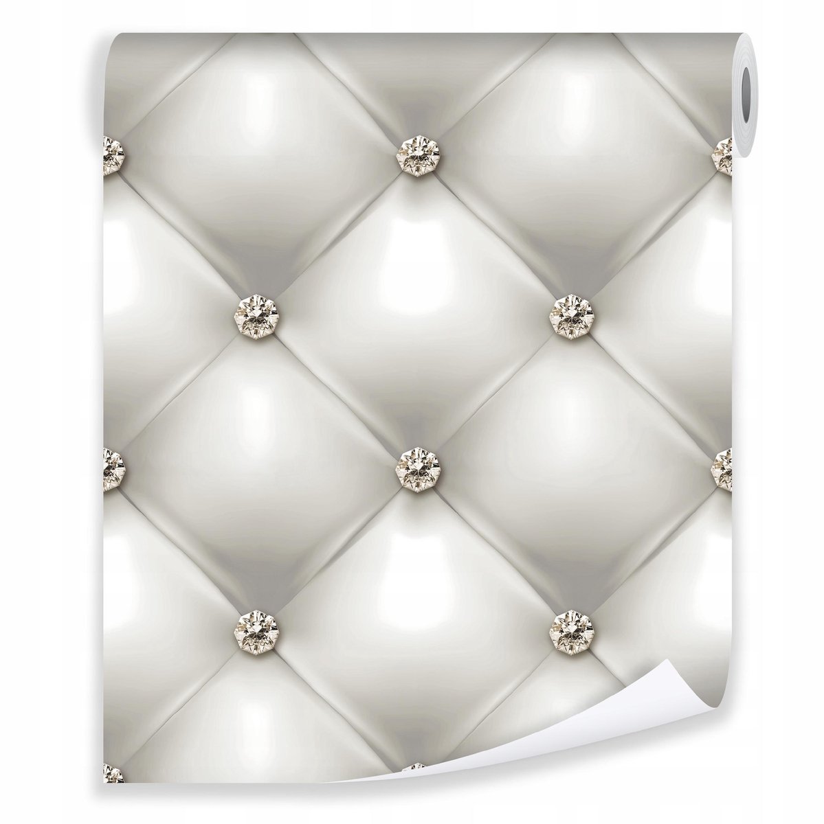WALLARENA - Behang - Breedte 50 cm - 3D Gequilt Wit Leer - Geschikt voor woonkamers, slaapkamers en kantoren - 10m