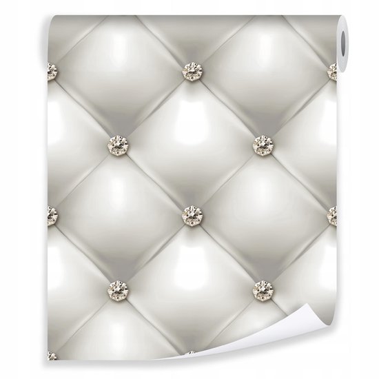 WALLARENA - Behang - Breedte 50 cm - 3D Gequilt Wit Leer - Geschikt voor woonkamers, slaapkamers en kantoren - 10m