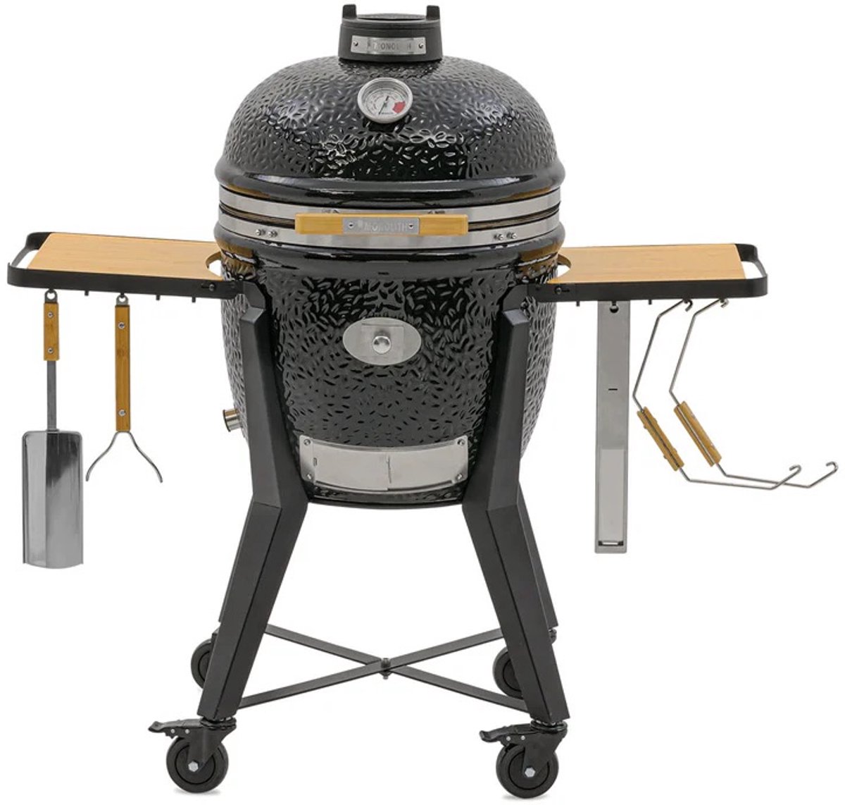 Monolith TWO.55 (Classic) Kamado BBQ Starterset – Inclusief Stalen Onderstel – Ø44 cm Grillrooster – Met SGS-systeem, Deflectorstenen, Aslade, Chip Feeder en Accessoires – Zwart